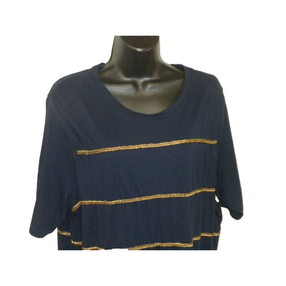 Lauren Ralph Lauren Top‎ Womens XL Blue Metallic Striped Scoop Neck Pullover - Picture 2 of 7